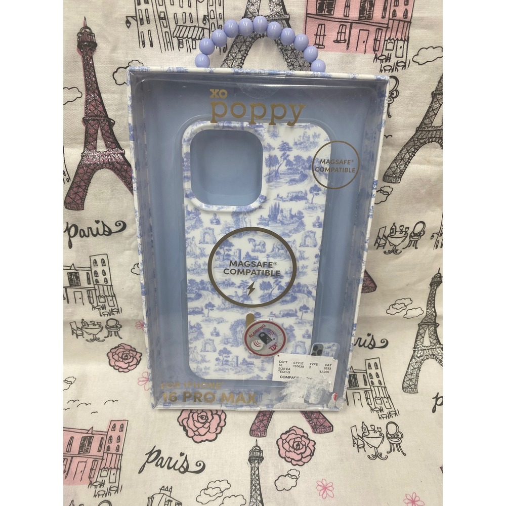 XO Poppy iPhone 16 Pro Max Case MagSafe Blue White Toile Pattern